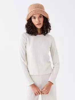 Простая женская футболка с круглым вырезом и длинными рукавами LCW Casual, бежевый меланж