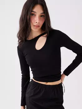 Простая женская футболка с круглым вырезом и длинными рукавами LCW Casual, новый черный