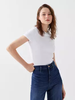 Простая женская футболка с круглым вырезом и короткими рукавами LCW Casual, буксе белый