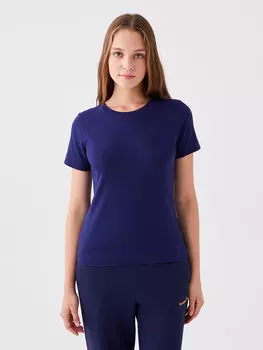 Простая женская футболка с круглым вырезом и короткими рукавами LCW Casual, темно-синий