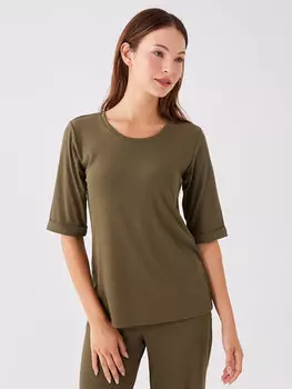 Простая женская футболка с круглым вырезом и короткими рукавами LCWAIKIKI Classic, хаки