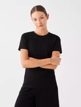 Простая женская футболка с круглым вырезом и короткими рукавами LCWAIKIKI Classic, новый черный