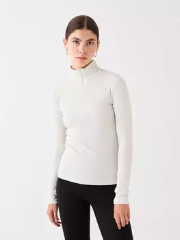 Простая женская футболка с высоким воротником и длинными рукавами LCW Casual, цвет камня