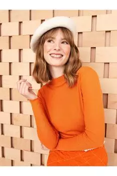 Простая женская футболка с высоким воротником и длинными рукавами LC Waikiki, оранжевый