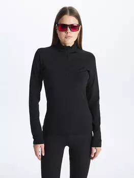 Простая женская футболка с высоким воротником и длинными рукавами LCW Active, новый черный