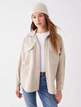 Простая женская куртка-рубашка лесоруба с длинным рукавом LCW Casual, бежевый