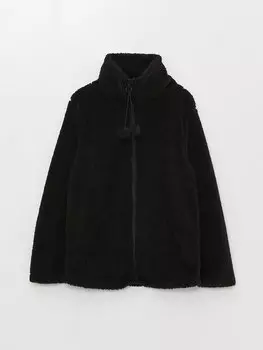 Простая женская плюшевая пижамная рубашка с воротником-стойкой и длинными рукавами LCW DREAM, новый черный