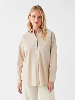 Простая женская рубашка из поплина с длинными рукавами LCWAIKIKI Classic, бежевый