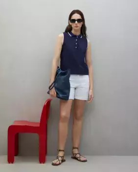 Простая женская рубашка поло без рукавов Easy Wear, тёмно-синий