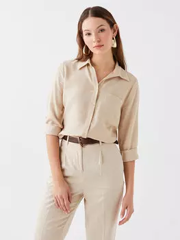 Простая женская рубашка с длинным рукавом LCWAIKIKI Classic, бежевый