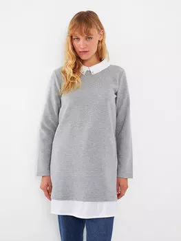 Простая женская рубашка-туника с длинным рукавом LCWAIKIKI Classic, серый меланж