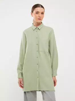 Простая женская рубашка-туника с длинным рукавом LCW Modest, мятно-зеленый