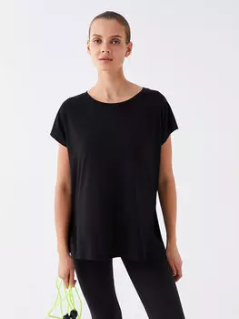 Простая женская спортивная футболка большого размера с круглым вырезом и короткими рукавами LCW Active, новый черный