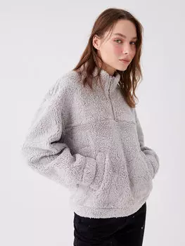 Простая женская толстовка с воротником-стойкой и длинными рукавами LCW Casual, серый