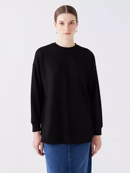 Простая женская туника большого размера с круглым вырезом и длинными рукавами LCWAIKIKI Classic, новый черный