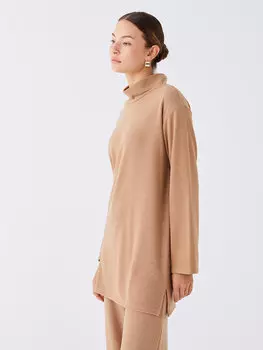 Простая женская туника с длинным рукавом и полуводолазкой LCWAIKIKI Classic, бежевый меланж