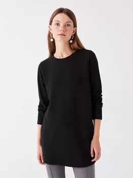 Простая женская туника с круглым вырезом и длинными рукавами LCWAIKIKI Classic, новый черный