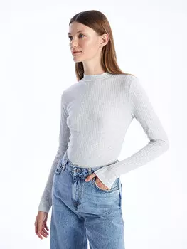 Простая женская туника с высоким воротником и длинными рукавами LCW Modest, темно-синий