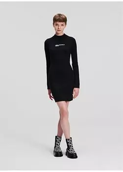 Простое черное длинное женское платье с полуводолазкой 236J1309 Karl Lagerfeld Jeans, черный