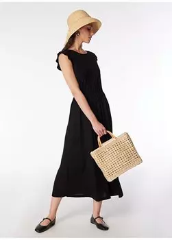 Простое черное длинное женское платье с круглым вырезом SPBF4SL-ELB5532 People By Fabrika, черный