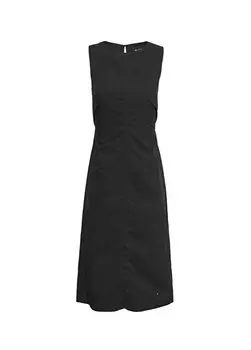 Простое черное длинное женское платье с круглым вырезом ПЛАТЬЕ МИДИ TJW из ХЛОПКА С ОТКРЫТОЙ СПИНКОЙ Tommy Jeans, черный