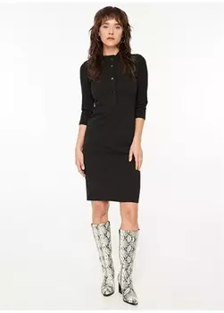 Простое черное стандартное женское платье с высоким воротником Selen