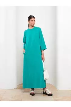 Простое хлопковое женское платье с круглым вырезом LC Waikiki, зеленый