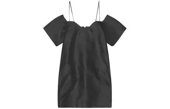 Простое мини-платье с открытыми плечами GANNI, черный
