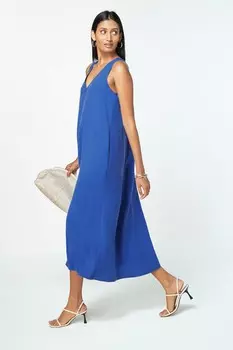 Простое платье миди без рукавов с V-образным вырезом Next, синий