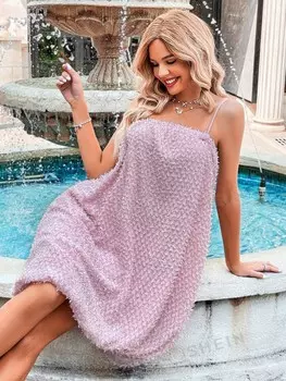 Простое платье в стиле бохо Unity Shein, пастельно-розовый