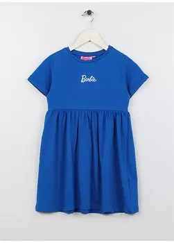 Простое платье выше колена с круглым вырезом и короткими рукавами Saks для девочек 23SSB-86 Barbie