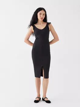 Простое женское облегающее платье с короткими рукавами и U-образным вырезом LCW Casual