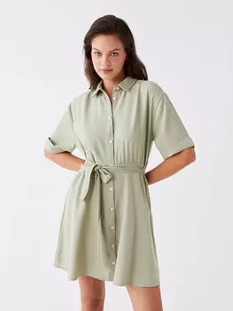 Простое женское платье-рубашка с коротким рукавом LC WAIKIKI, хаки