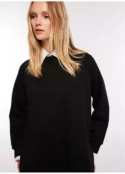 Простой черный женский свитшот широкого кроя с круглым вырезом Fabrika