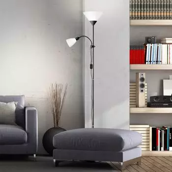 Простой потолочный прожектор с кронштейном для чтения, В 180 см, E27/E14 макс. Lightbox, черный