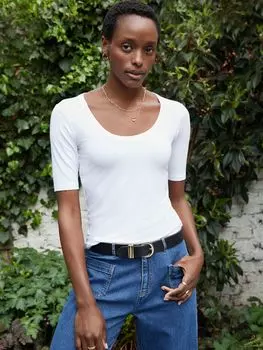 Простой трикотажный топ Baukjen Essential с овальным вырезом, чистый белый