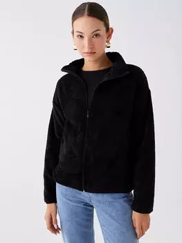 Простой женский флисовый кардиган с воротником-стойкой и длинными рукавами LCWAIKIKI Classic, новый черный