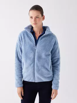 Простой женский флисовый кардиган с воротником-стойкой и длинными рукавами LCWAIKIKI Classic, сизый