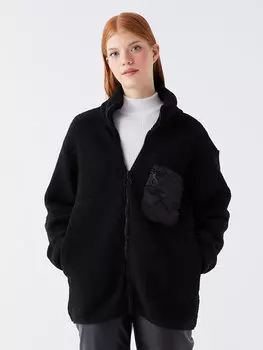 Простой женский плюшевый кардиган с воротником-стойкой и длинными рукавами XSIDE, новый черный