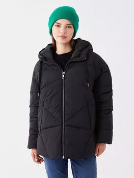 Простой женский пуховик большого размера с капюшоном и длинными рукавами LCW Casual, новый черный