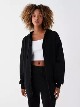Простой женский спортивный кардиган большого размера с капюшоном и длинными рукавами XSIDE, новый черный