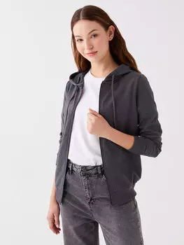 Простой женский спортивный кардиган с капюшоном и длинными рукавами LCW ECO, дымчато-серый