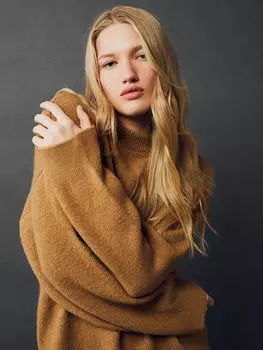 Простой женский вязаный свитер большого размера с круглым вырезом и длинными рукавами LCW Vision, светлый бафф