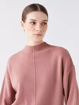 Простой женский вязаный свитер большого размера с полуводолазкой и длинными рукавами LCWAIKIKI Classic, матовый розовый