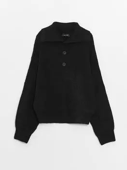 Простой женский вязаный свитер большого размера с воротником-поло и длинными рукавами LCW Vision, новый черный