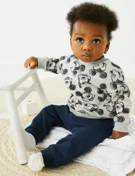 Простые джоггеры с высоким содержанием хлопка (0–3 года) Marks & Spencer, темно-синий