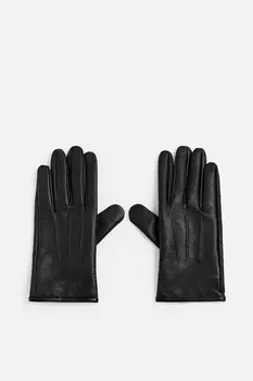 Простые кожаные перчатки ZARA, черный