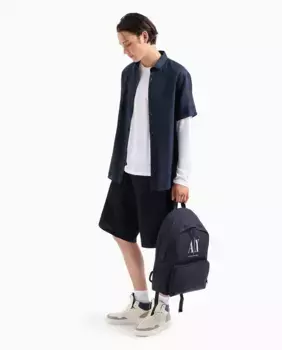 Простые мужские шорты-бермуды из льняной смеси Armani Exchange, тёмно-синий