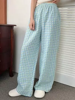 Простые пижамные брюки прямого кроя в клетку Dazy, синий