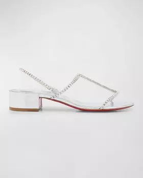 Простые сандалии Queenie с кристаллами на красной подошве и Т-образным ремешком Christian Louboutin, цвет Silver